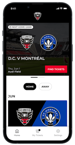 iPhone showing DC United Ticketmaster Ignite in-app page