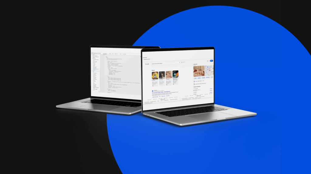 Image of two laptops showing advanced SEO images.