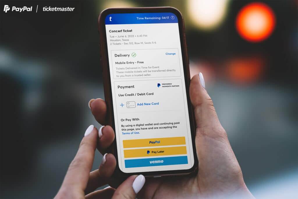 ticketmaster and paypal partnership screenshot on iPhone