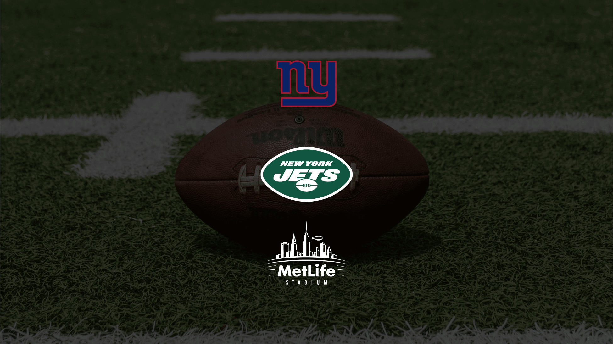 jets and MetLife logo over football and football field image