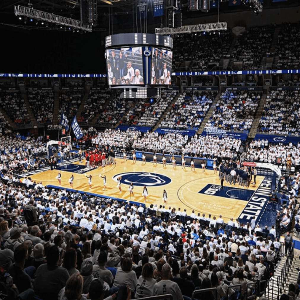 Penn State basketball court with fans at game 