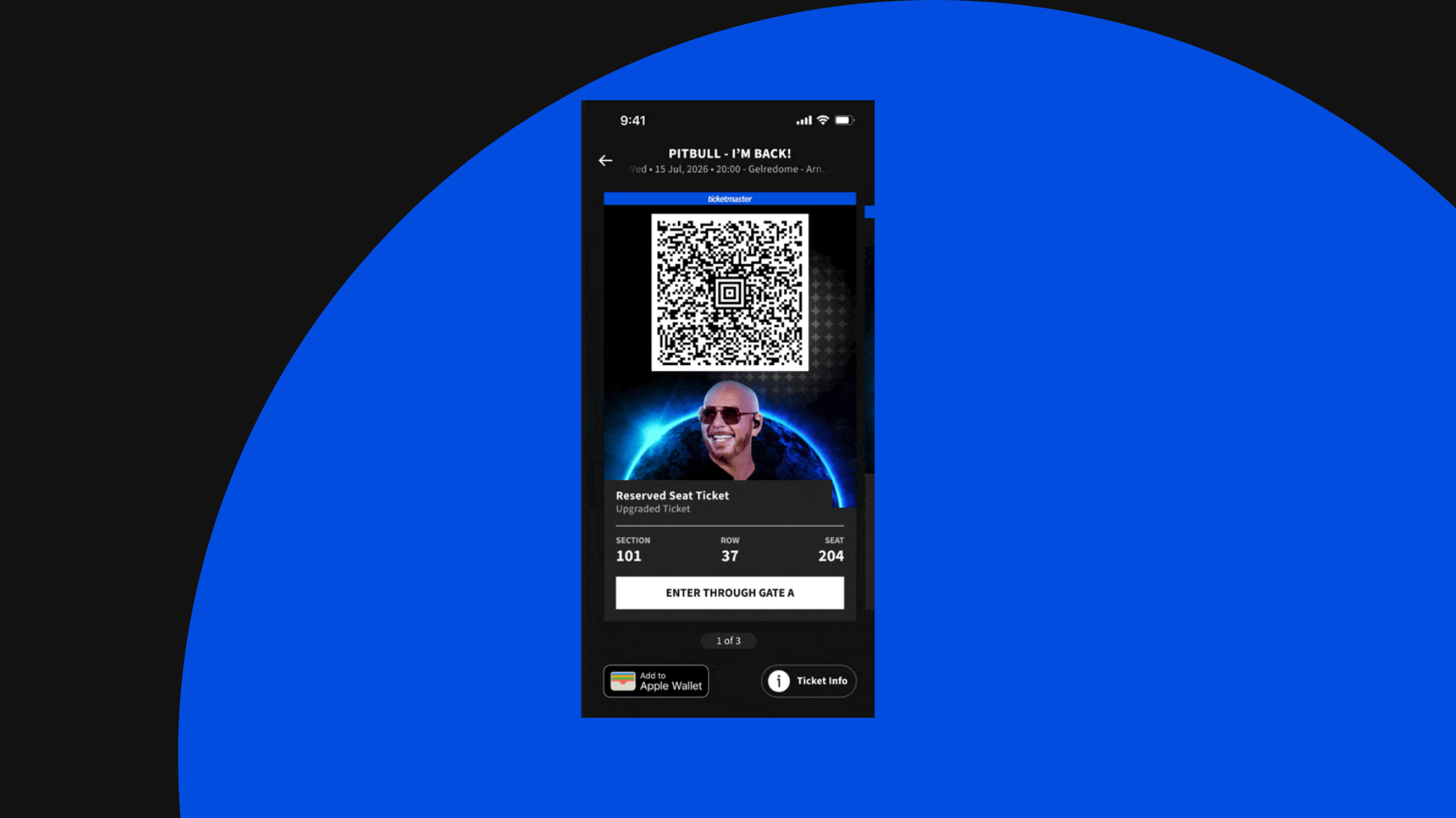 Image of Ticketmaster's newly designed, secure digital ticket on an iPhone