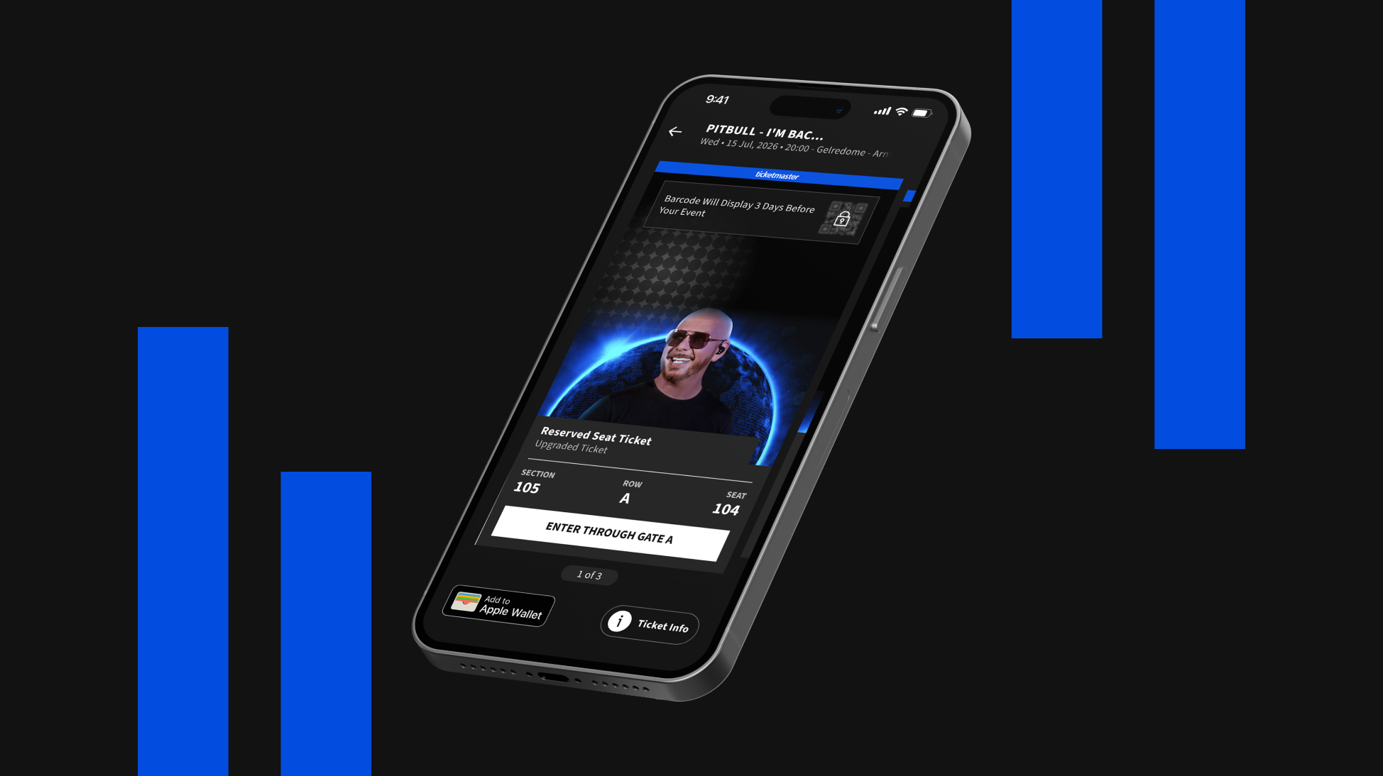 Image of a SafeTix digital ticket on an iPhone
