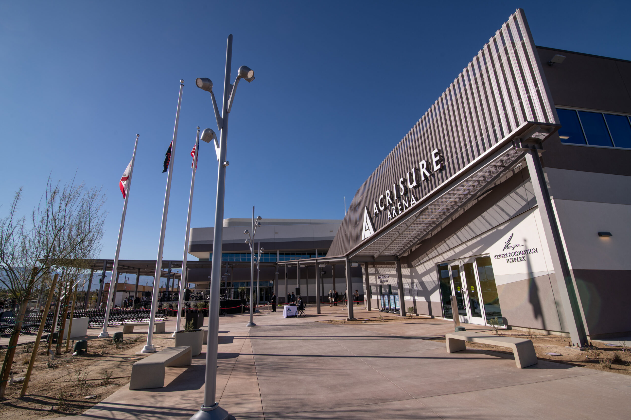 Exterior of Acrisure Arena entrance.