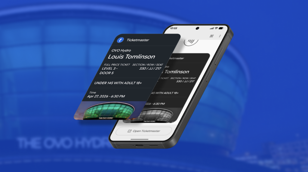 Android phone showing the new Ticketmaster Google Wallet Passes on the screen.