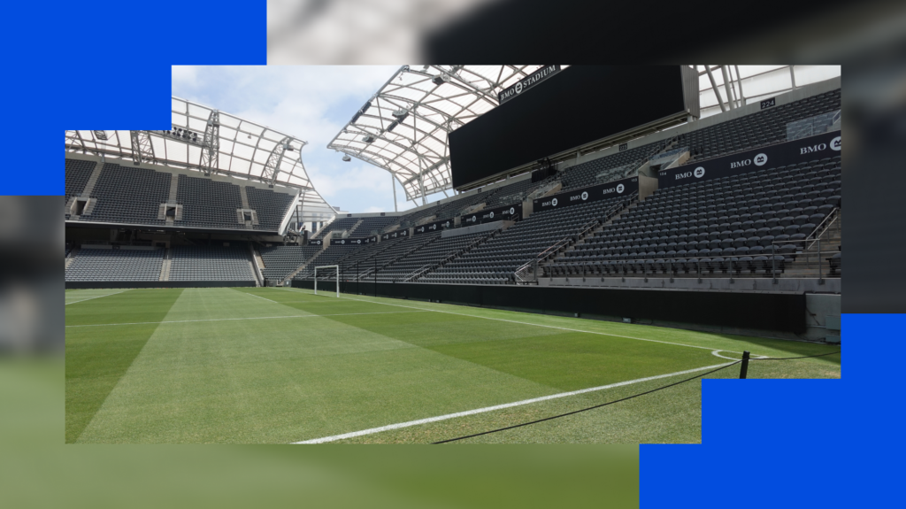 Image of the inside of BMO Stadium where the LAFC play.